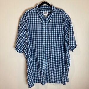 HB 4XLT Mens Blue Plaid Short Sleeve Button Down Shirt Big Tall